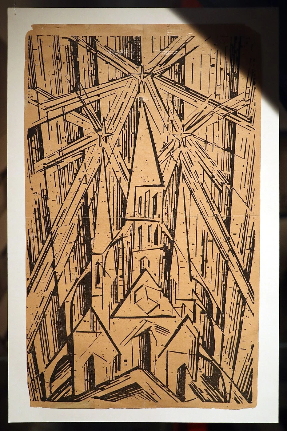 Lyonel Feininger, woodcut cover of the 1919 Bauhaus manifesto; photographed in the Kulturen collection