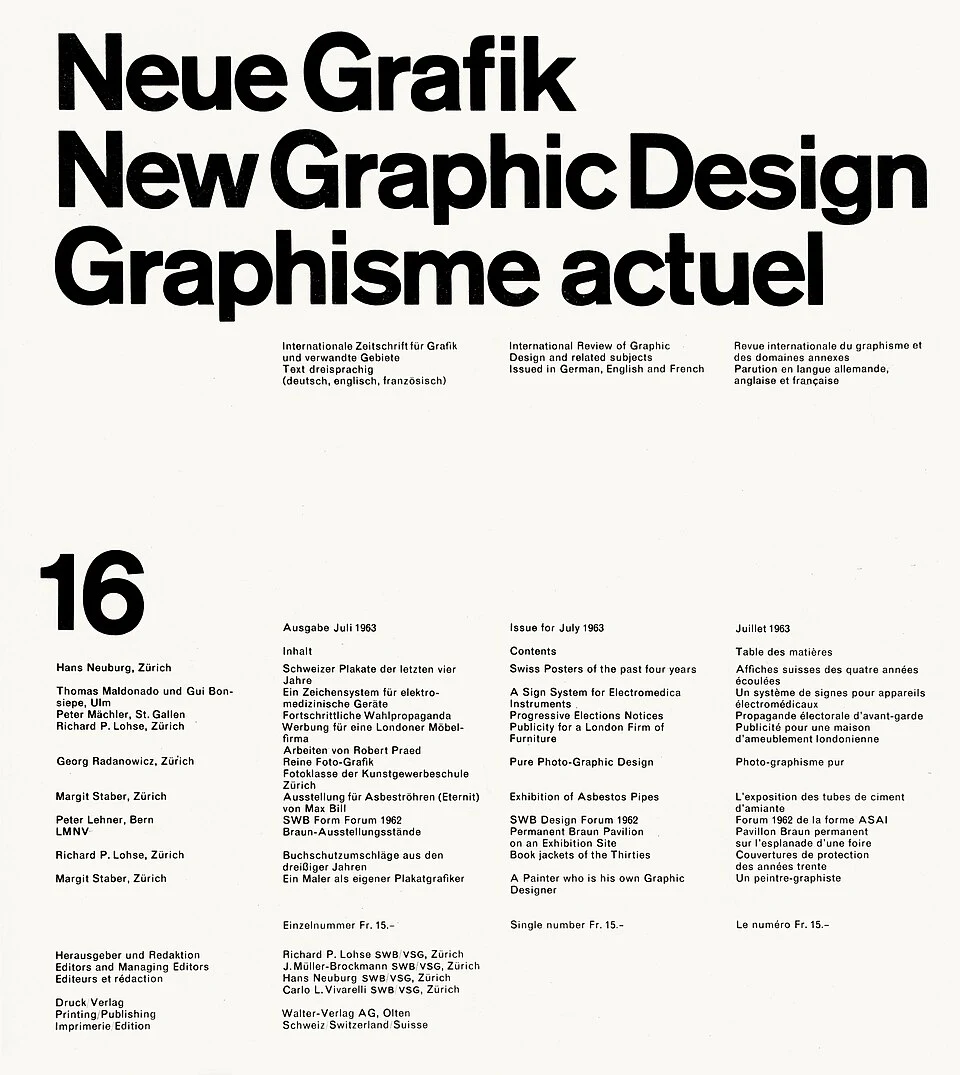 《Neue Grafik》1963 年 7 月号封面；不是 1958 年创刊号