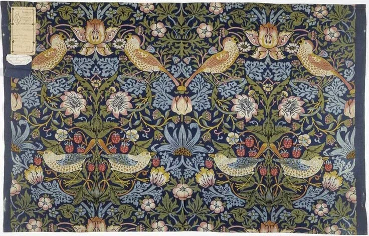 William Morris，《Strawberry Thief》织物图案，1883，V&A 藏品图